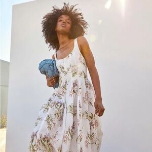 BROCK COLLECTION X H&M COLLABORATION CREAM FLORAL MIDI DRESS Sz XL Cottagecore